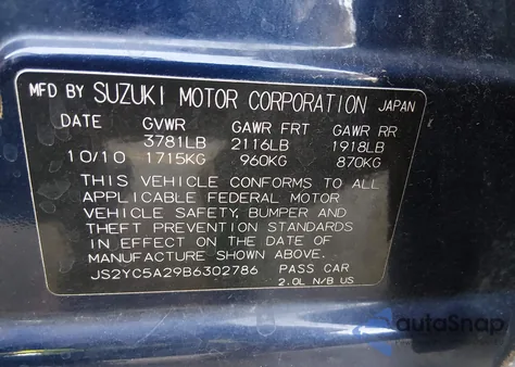 2011 Suzuki Sx4 Le/Le Anniversary Edition из США, поврежденный, VIN JS2YC5A29B6302786